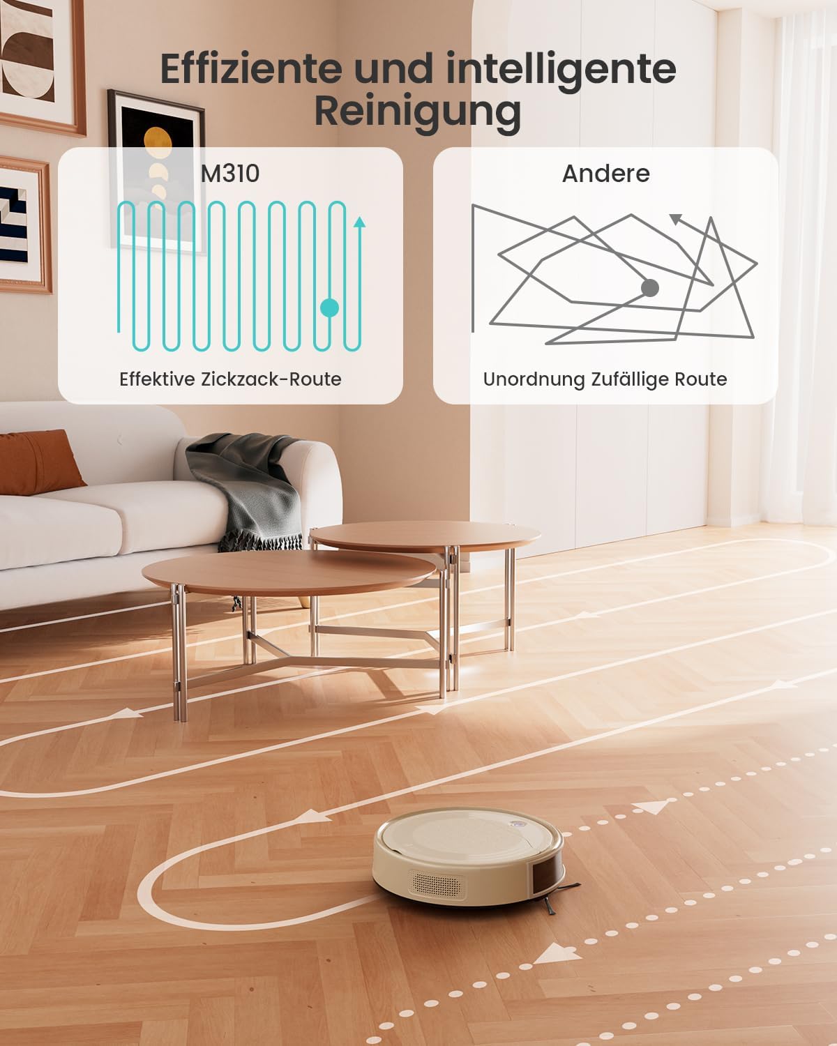 LEFANT M310 Staubsauger Roboter, Saugroboter mit 4500 Pa Saugkraft, 180 Minuten Akkulaufzeit, Hindernisvermeidung, Steuerung per WLAN, App und Alexa, Geeignet für Tierhaare und Hartböden