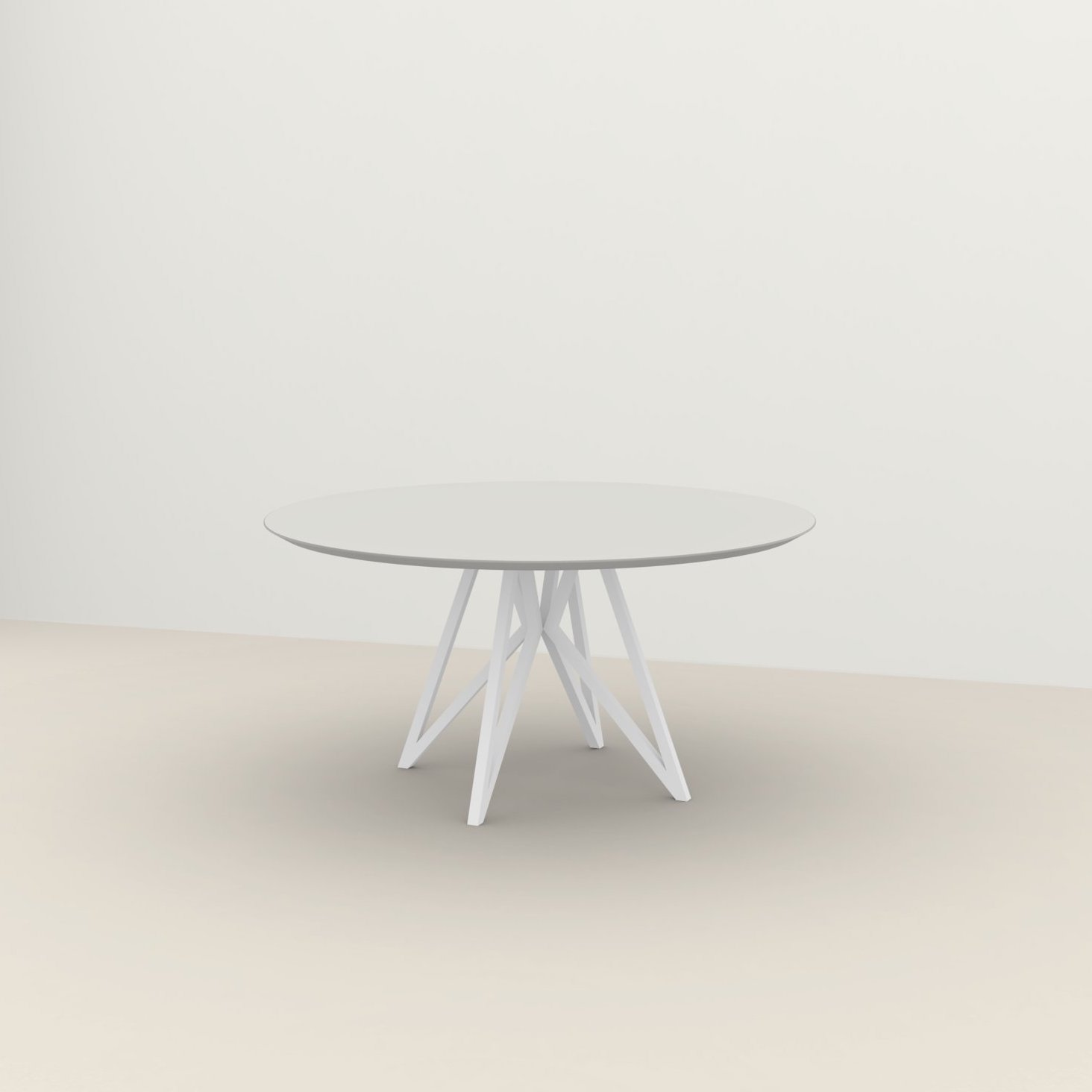 Studio HENK tafel Butterfly Rond Quadpod - wit frame, HPL Fenix bianco kos ⌀150 | HPL Fenix Bianco Kos | Verjongde Rand | Frame Zwart