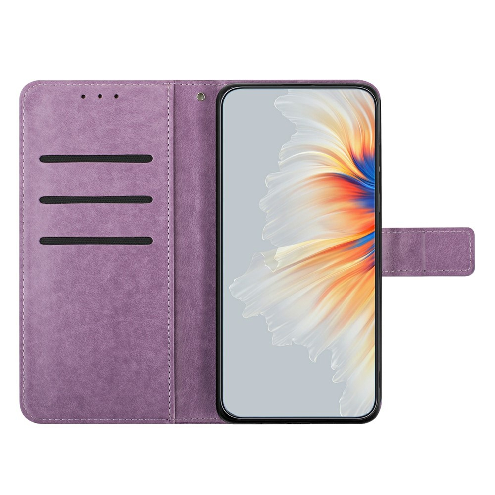 iPhone 17 Pro Leder Tasche Wallet - Mandala Flowers Imprint - Lila
