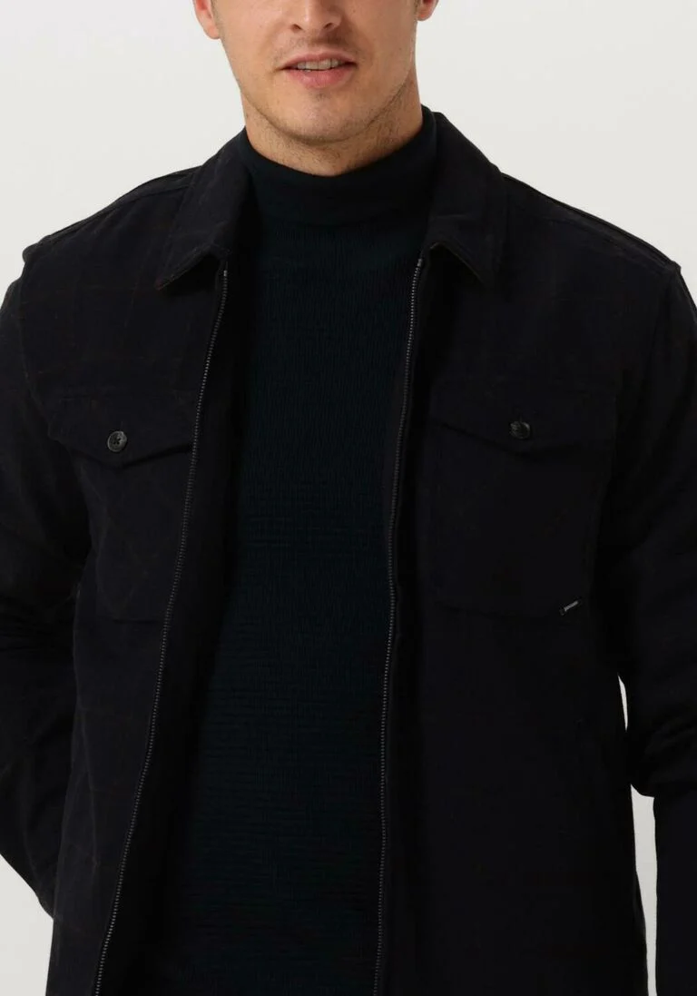 VANGUARD donkerblauwe vanguard overshirt long sleeve shirt check fine woolblend