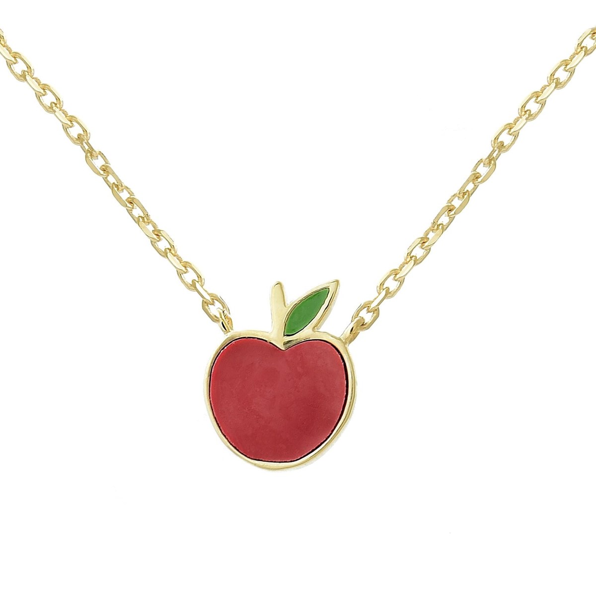 Collier pomme émail coloré rouge et vert Plaqué OR 750 3 microns