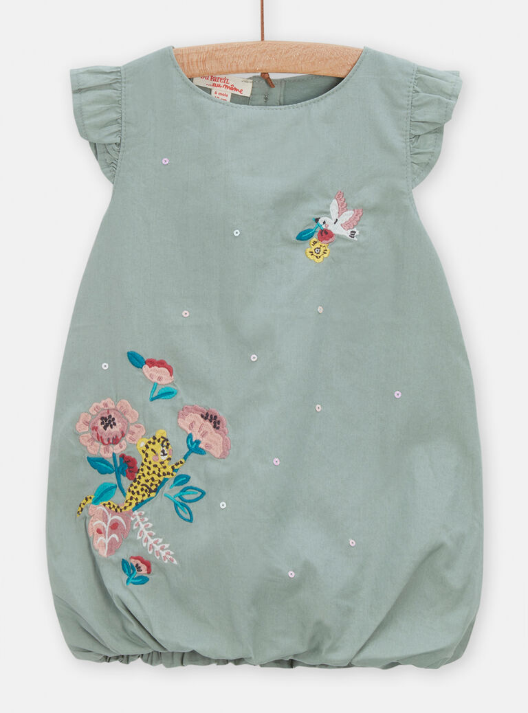 Robe vert sauge à motif fleuri pour bébé fille