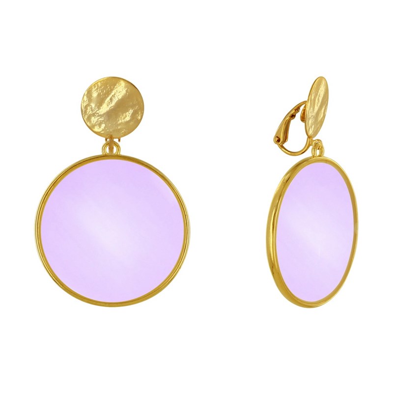 Boucles d'Oreilles Clip Métal Doré Cercle Coloré Translucide