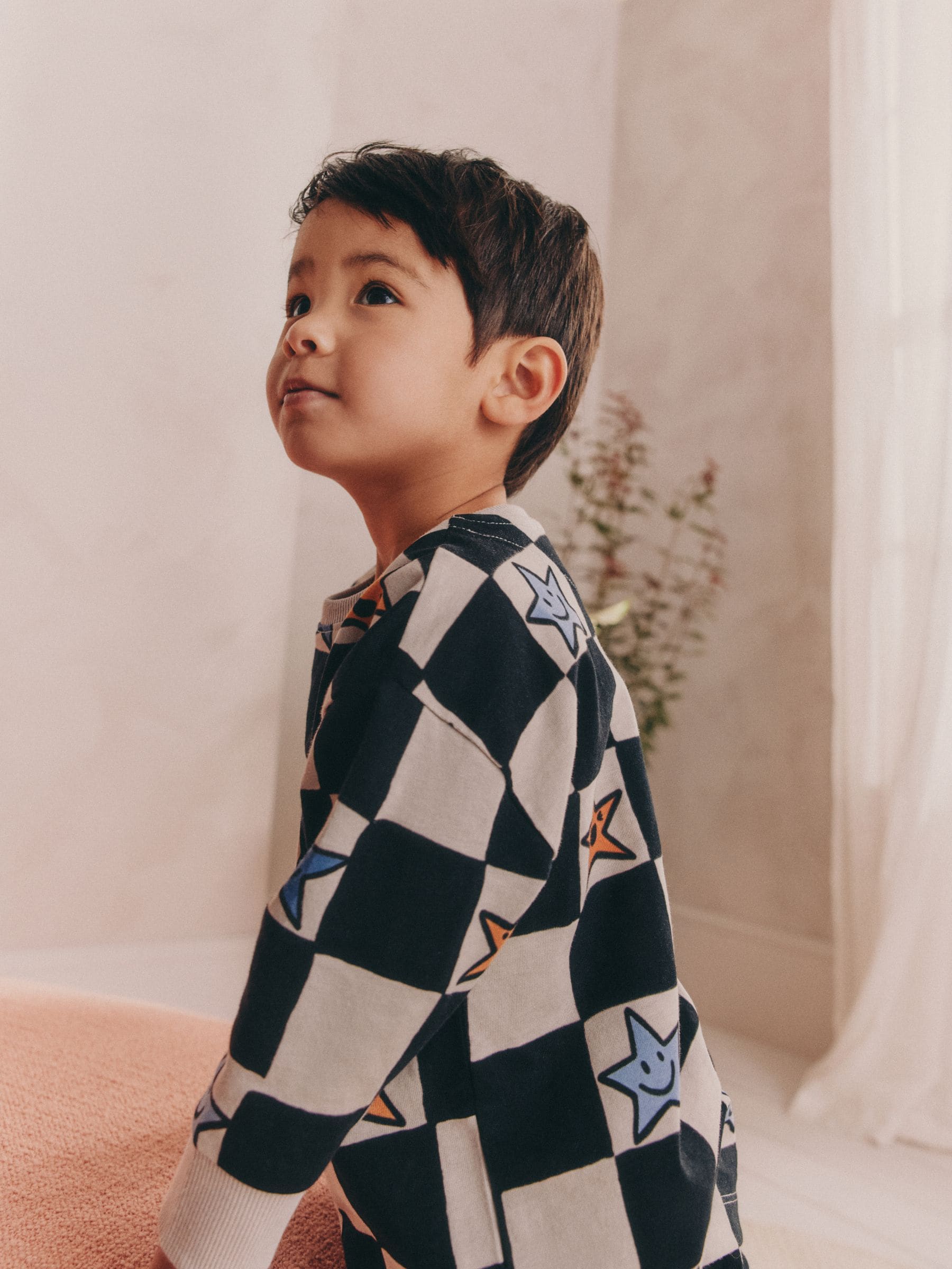 Meerkleurig ster- en dambordmotief - Verpakking van 3 oversized pyjama's 3 (9mnd -10jr)