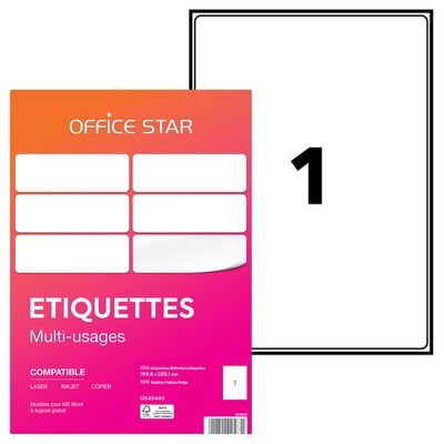 Office Star - 100 Étiquettes multi-usages blanches - 199,6 x 289,1 mm - réf OS43440