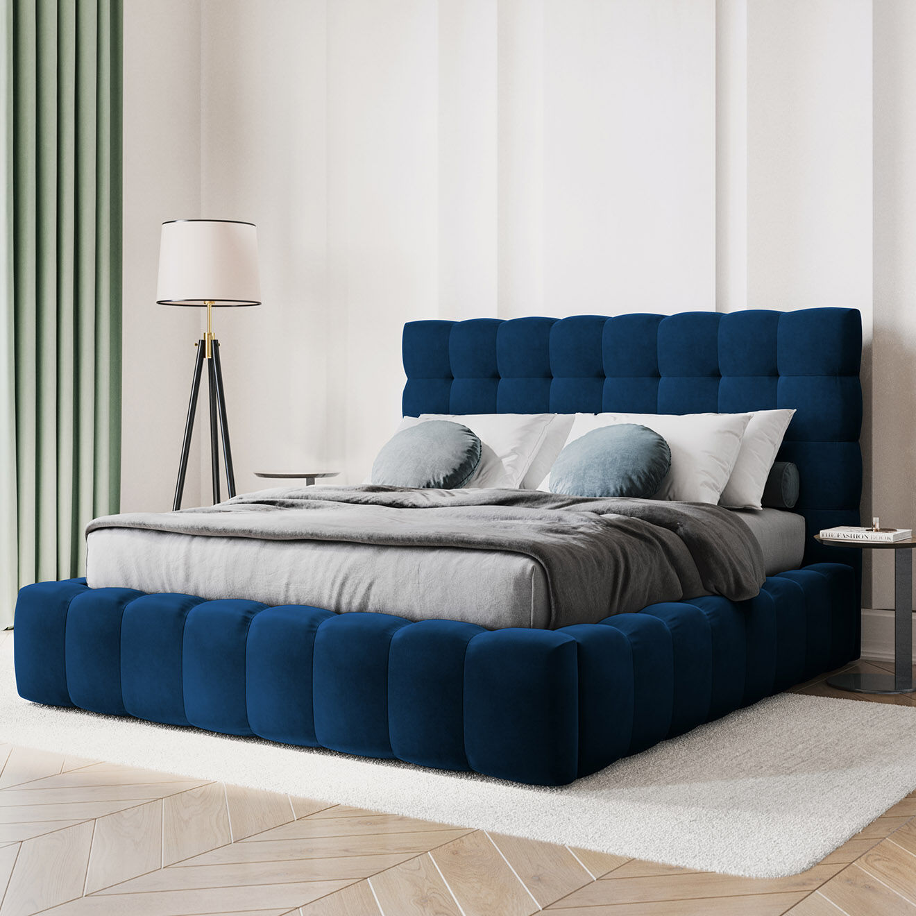 Cosmopolitan Design Lit avec coffre de rangement Bali Velours bleu roi - 140x200 cm
