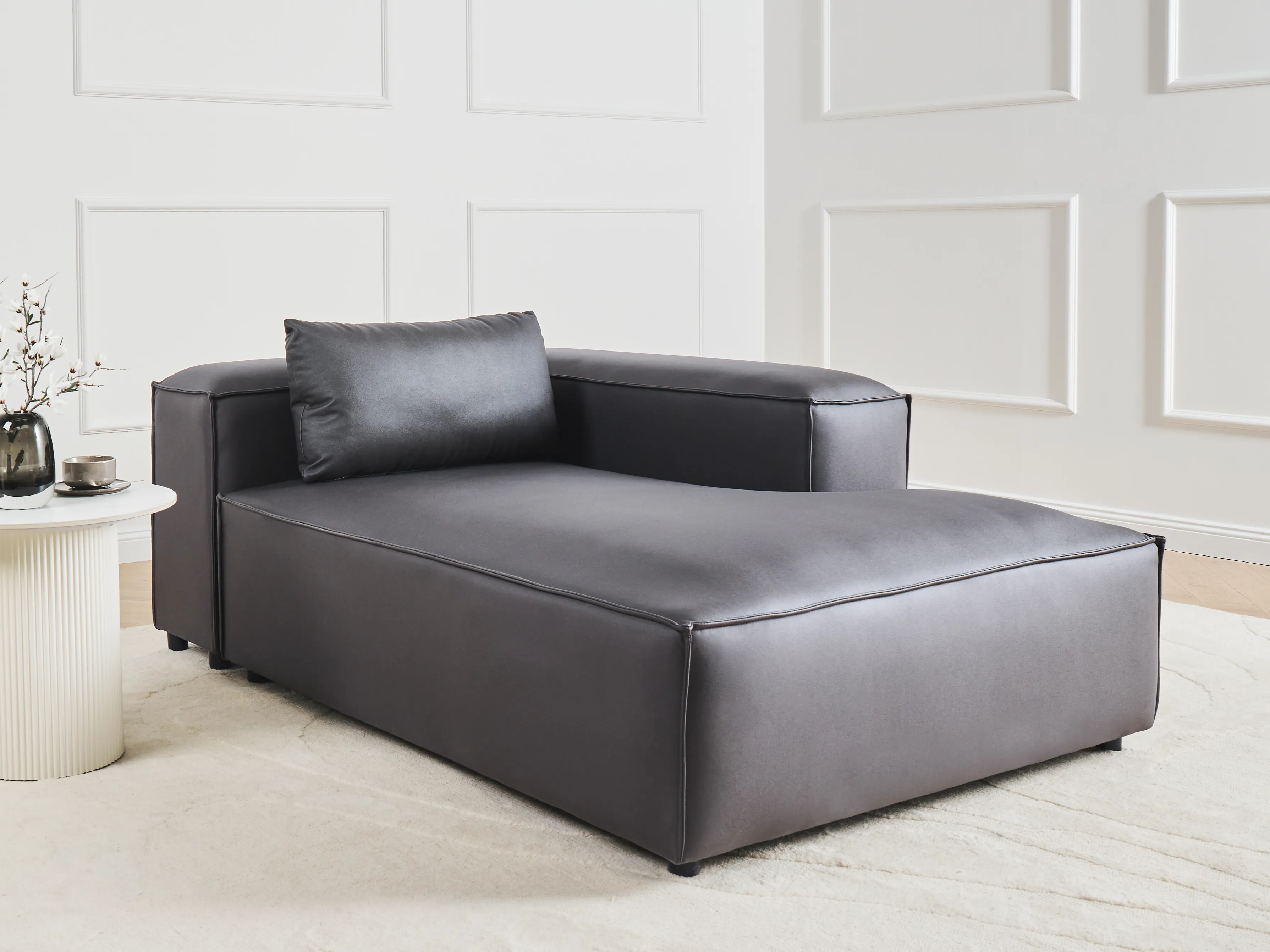 Linkszijdige chaise longue BRANDE Kunstleer Zwart