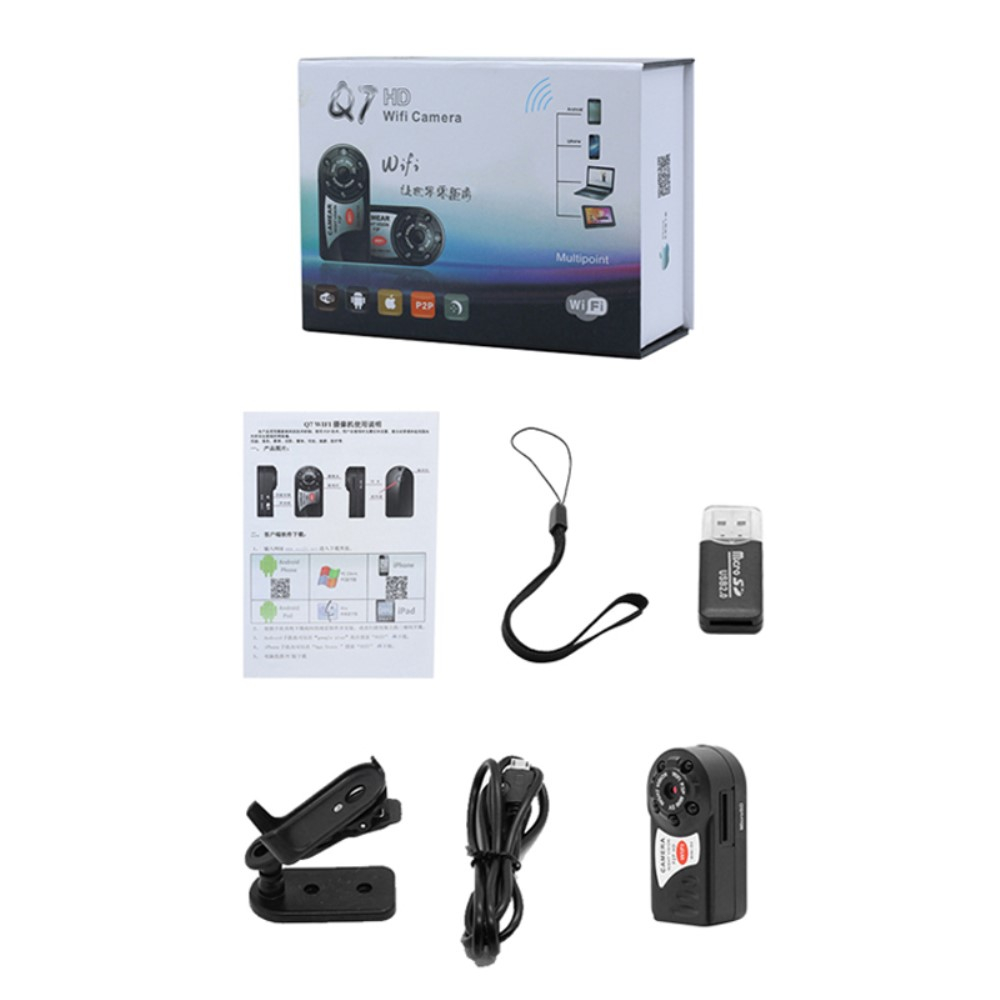 (45x25mm) Mini USB Wifi Kamera mit Infrarot LED Nachtsicht / Bewegungserkennung / MicroSD   Halterung (iOS/Android) - Schwarz