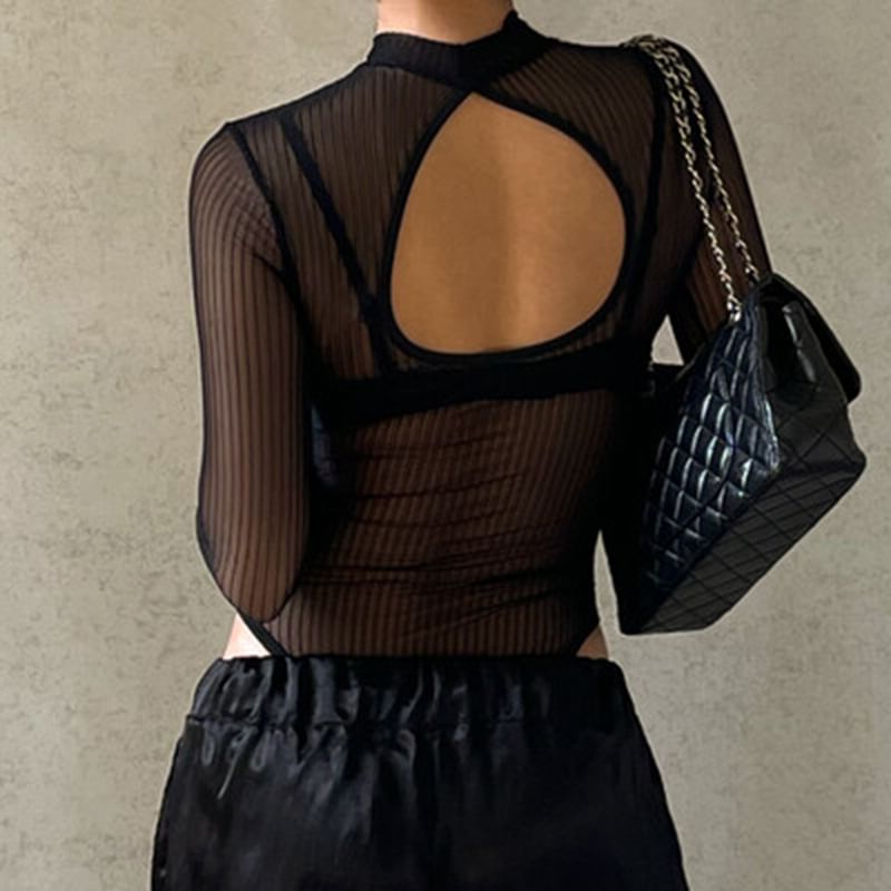 Epoch - Lange mouwen, effen mesh body top met nephals