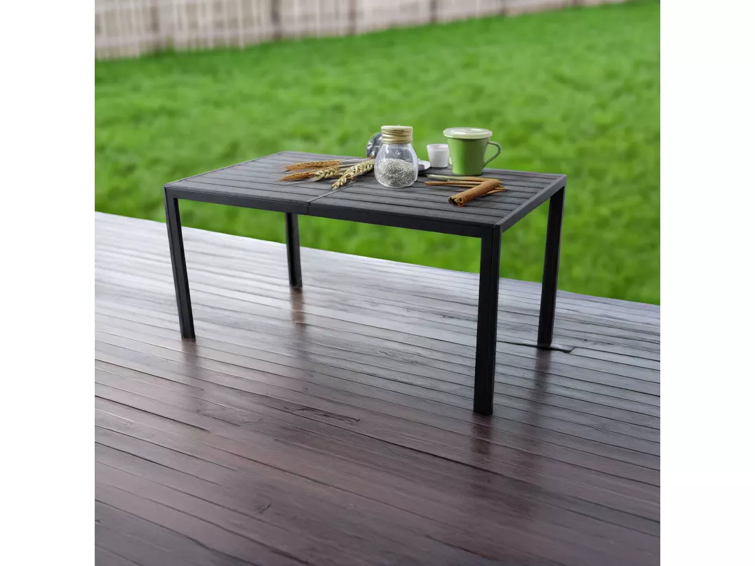 Giano - Table de jardin avec structure en aluminium et plan à effets à lattes horizontales 150x90cm