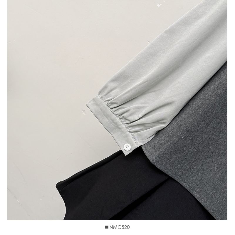 Lemongrass - Tweedelige losse blouse met strikhals en sjerp