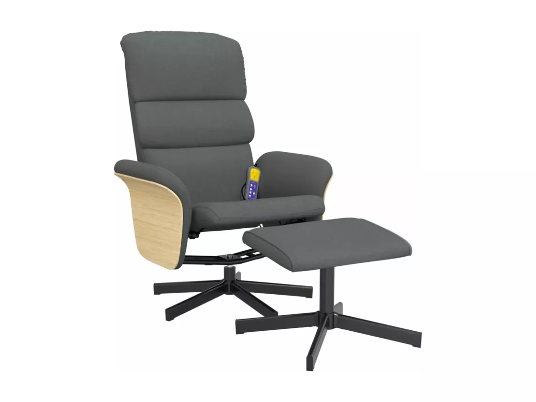 Fauteuil de massage inclinable et repose-pieds gris foncé tissu