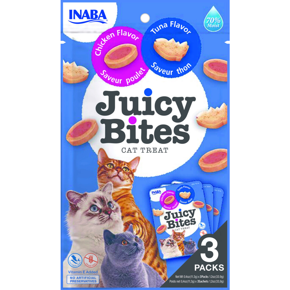 6x Inaba Kattensnack Juicy Bites Tonijn - Kip34 gr