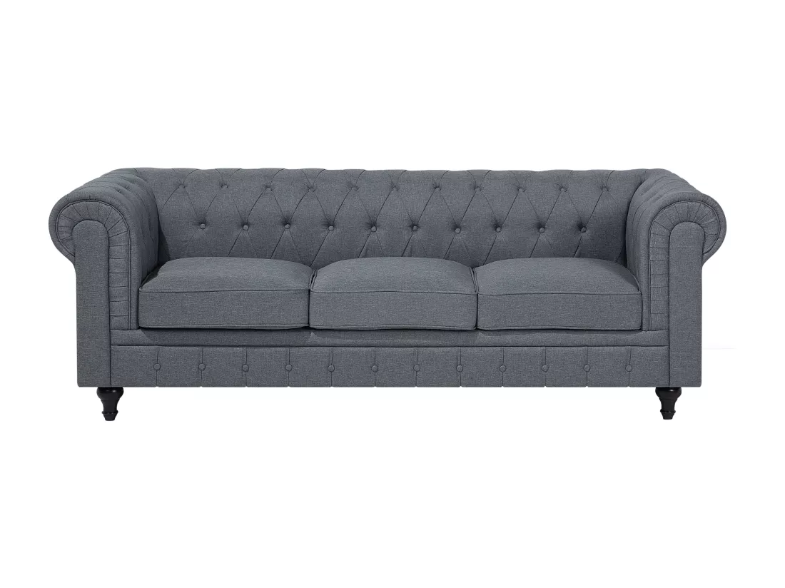 Canapé d'Angle à gauche en Tissu Gris Housse Amovible Assise Large Chesterfield