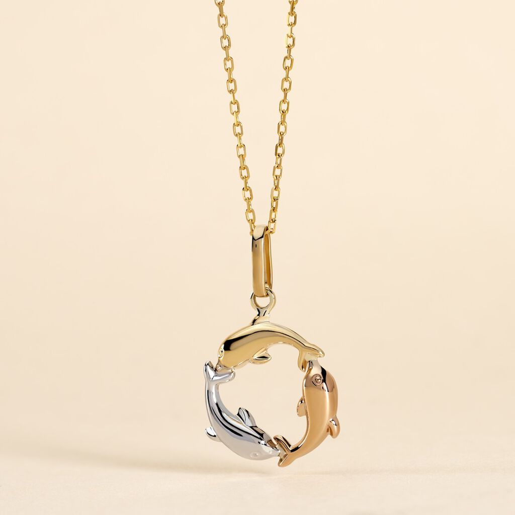 Pendentif Haizia Trio Dauphins Or Tricolore
