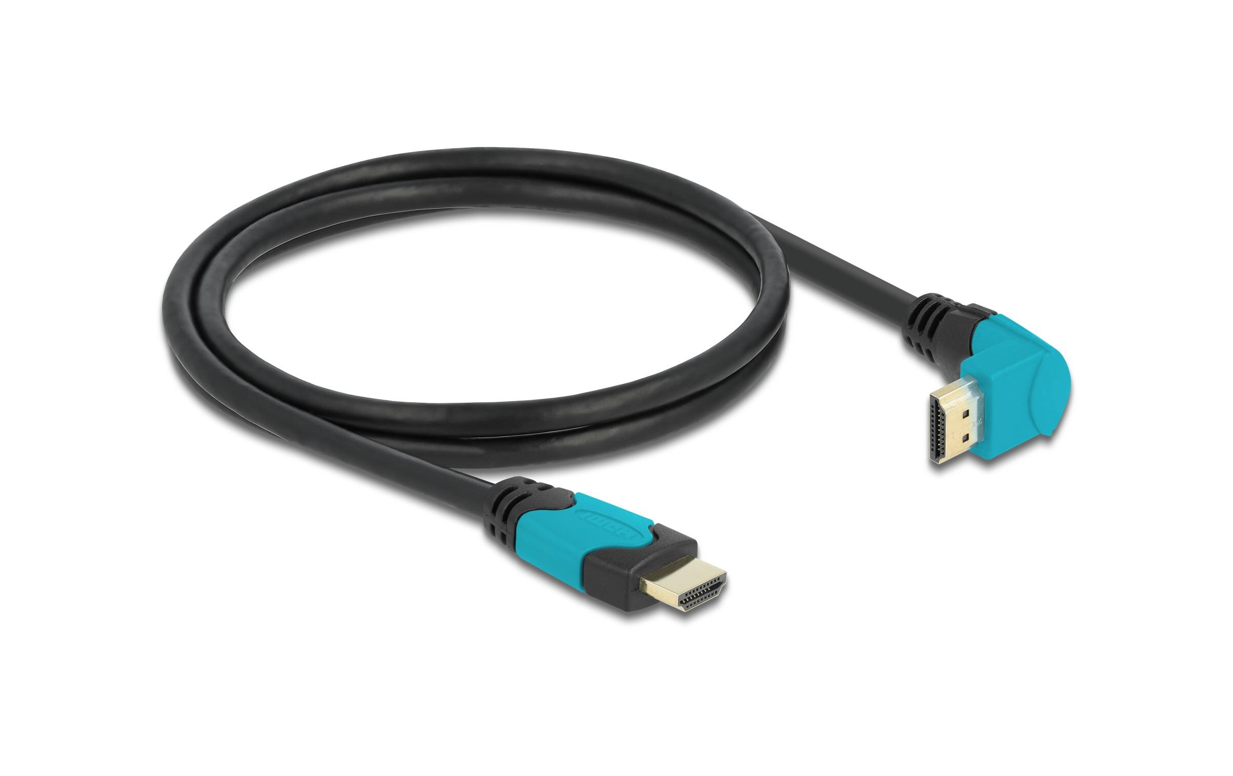 Kabel Unten gewinkelt 8K 60Hz HDMI - HDMI, 1 mDelock High Speed HDMI Kabel Stecker gerade zu Stecker 90° unten gewinkelt 48 Gbps 8K 60 Hz 1 m