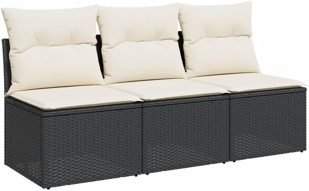 vidaXL Gartensofa mit Kissen 3-Sitzer, Sofa mit Staufach unter Sitzfläche, Terrassensofa mit abnehmbarem waschbarem Bezug, Gartenmöbel Terrassenmöbel, Schwarz Poly Rattan