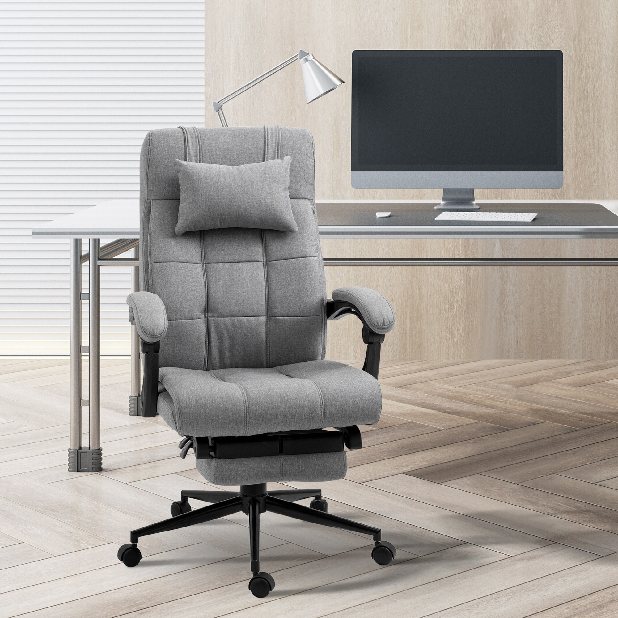Vinsetto Bürostuhl Höhenverstellbar mit Fußstütze grau 66B x 70T x 116-124H cm