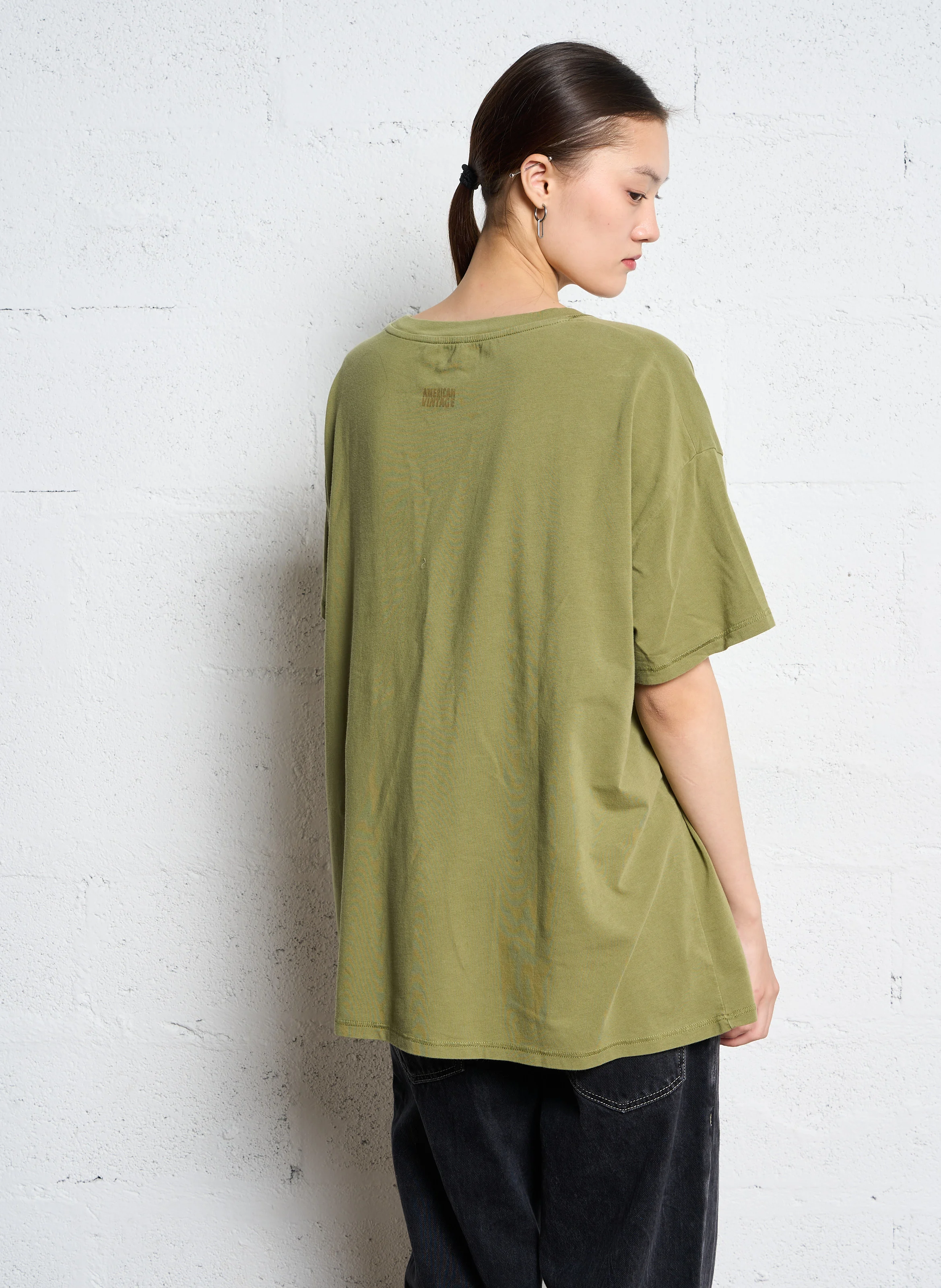 PYMAZ - Tee-shirt oversize col rond en coton mélangé | Vert