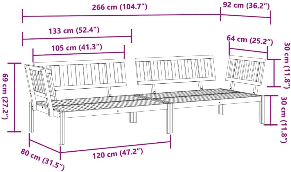 vidaXL Ecksofas für Gartenpaletten, 2 Stück, massives Akazienholz, Ecksofa, Paletten-Sofa, Gartensofa, modulares Sofa