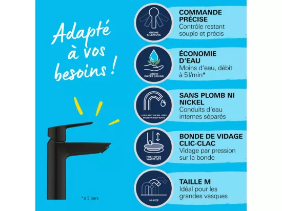 Mitigeur lavabo GROHE Start noir M + microfibre