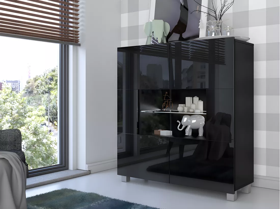 Buffet Tivdalu 100, Noir|Noir brillant, 107x100cm, Le nombre de portes: 235cm