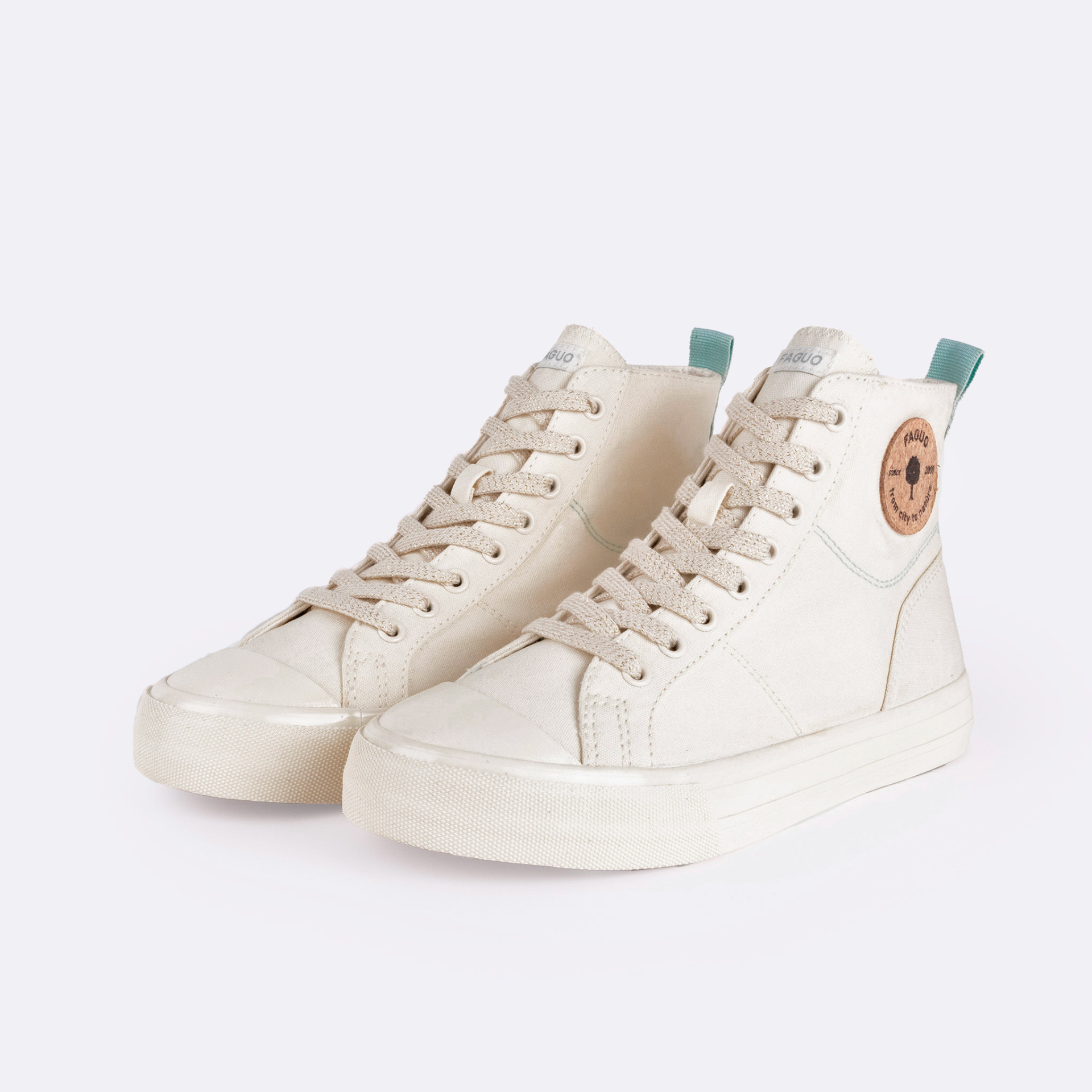 Tennis écrue & vert d'eau vegan Coton et liège - modèle Nutmeg