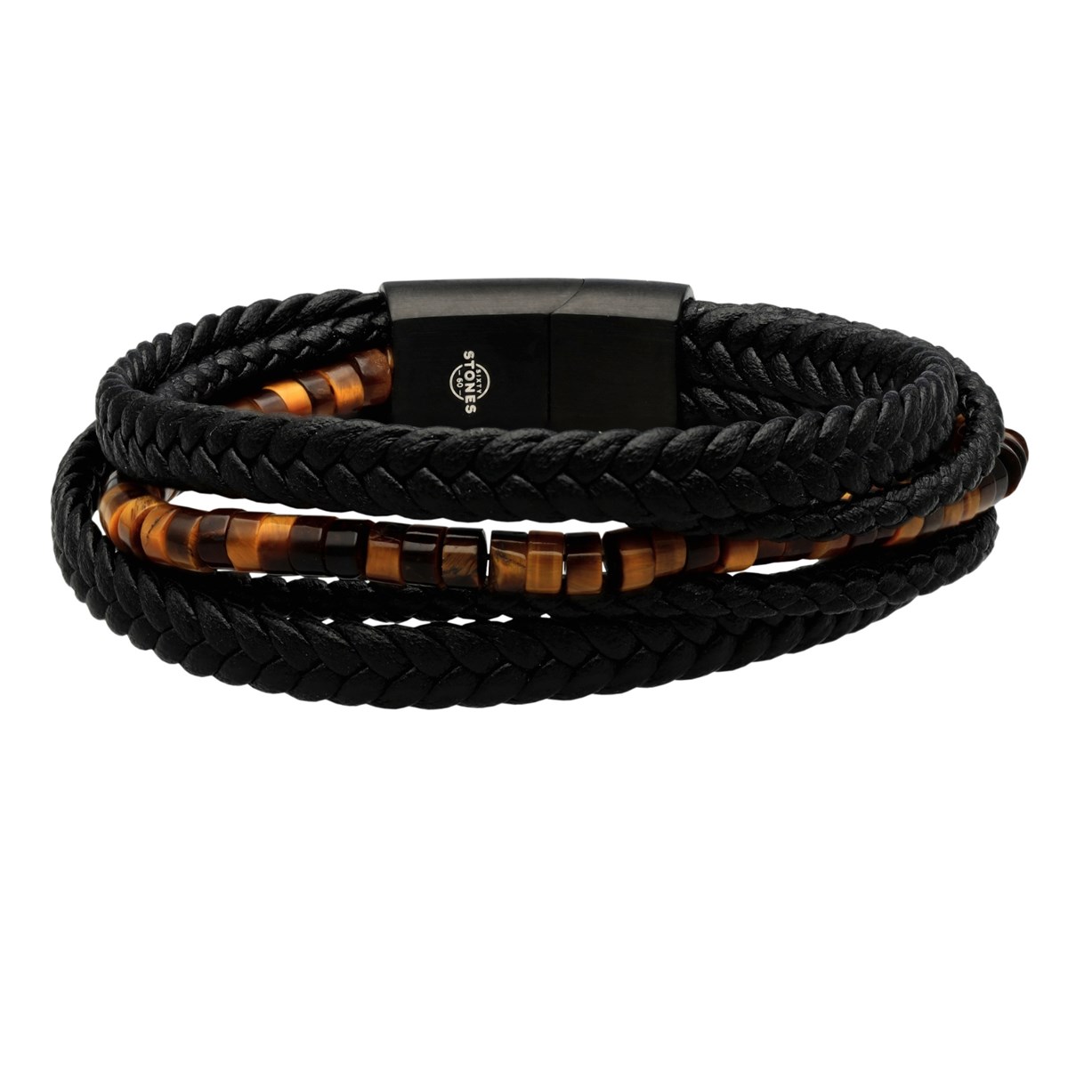 Bracelet Cuir Marron Tressé Avec Perle De Heishi Jaspe Oeil De Tigre-Medium-18cm