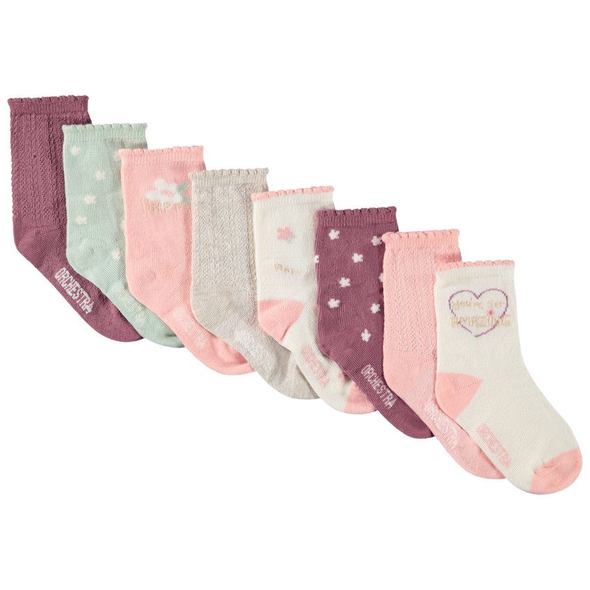Lot de 8 paires de chaussettes festonnées pour bébé fille - Fuchsia