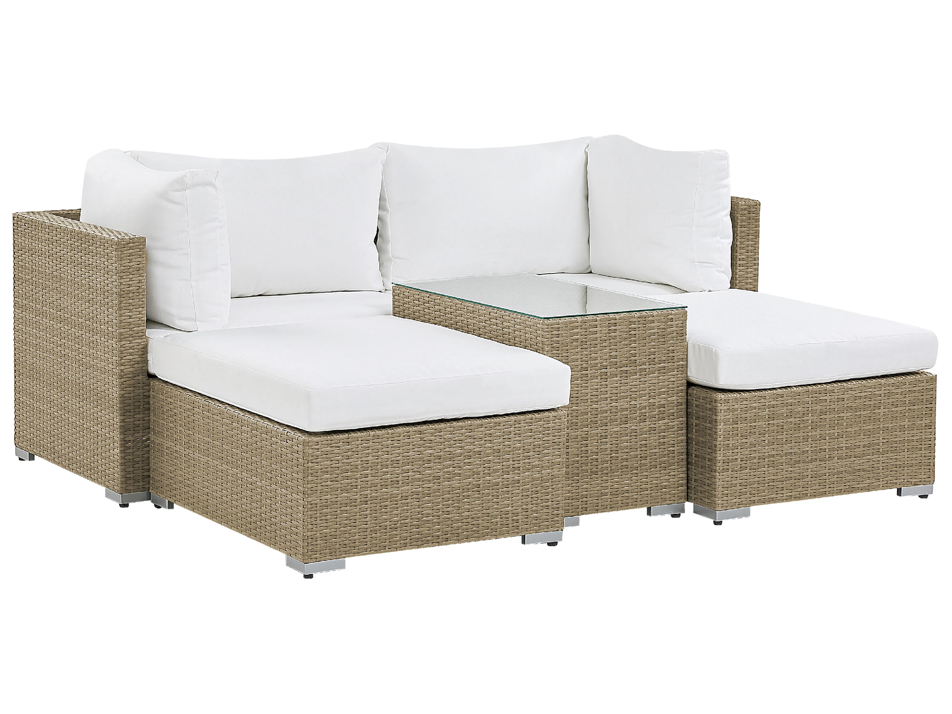 Loungeset met tafel 2-zits NOTO modulair PE rotan Lichtbruin