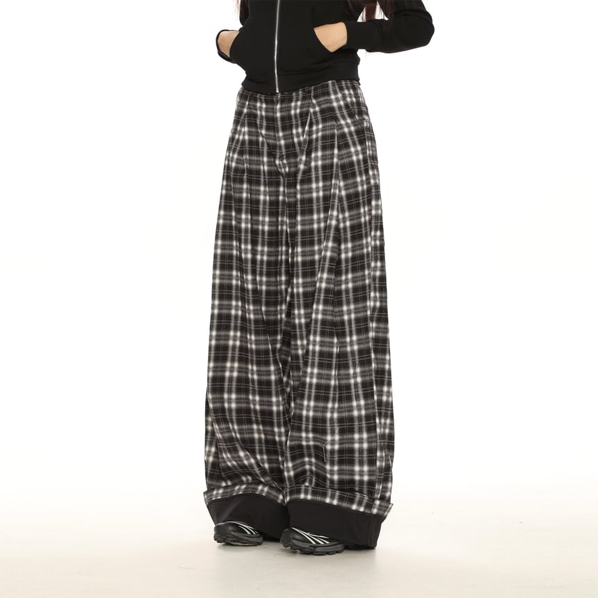 Berrytrix - Geruite broek met hoge taille en wijde pijpen