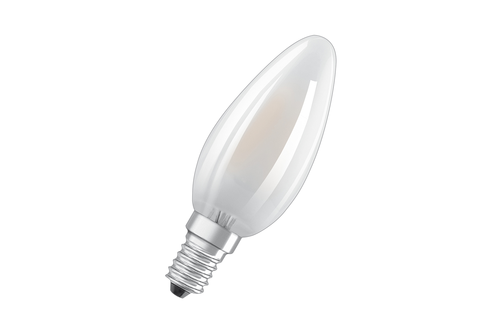 Mignon LED-lyspære E14 Matt hvitt glass med E14-sokkel og varmhvitt lys. Ikke dimbar.