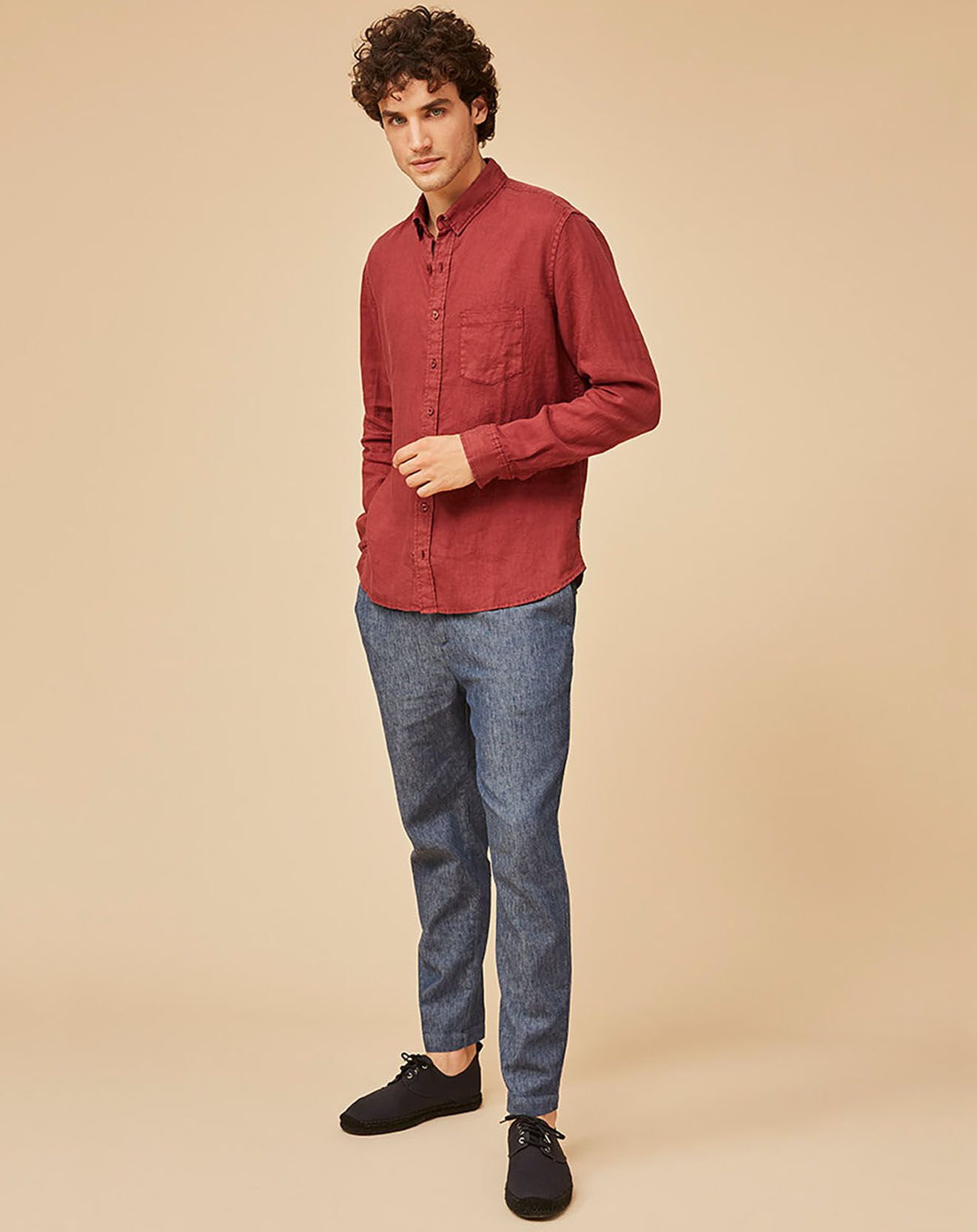 Harris Wilson Chemise Slim Fit 100% Lin Bernardin terracotta