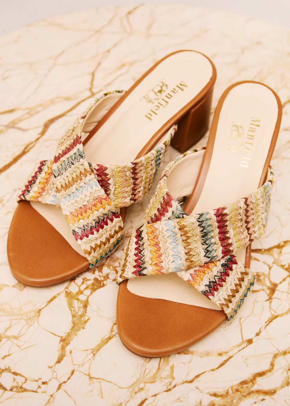 MULE EDIMBOURG CUIR RAPHIA MULTICO