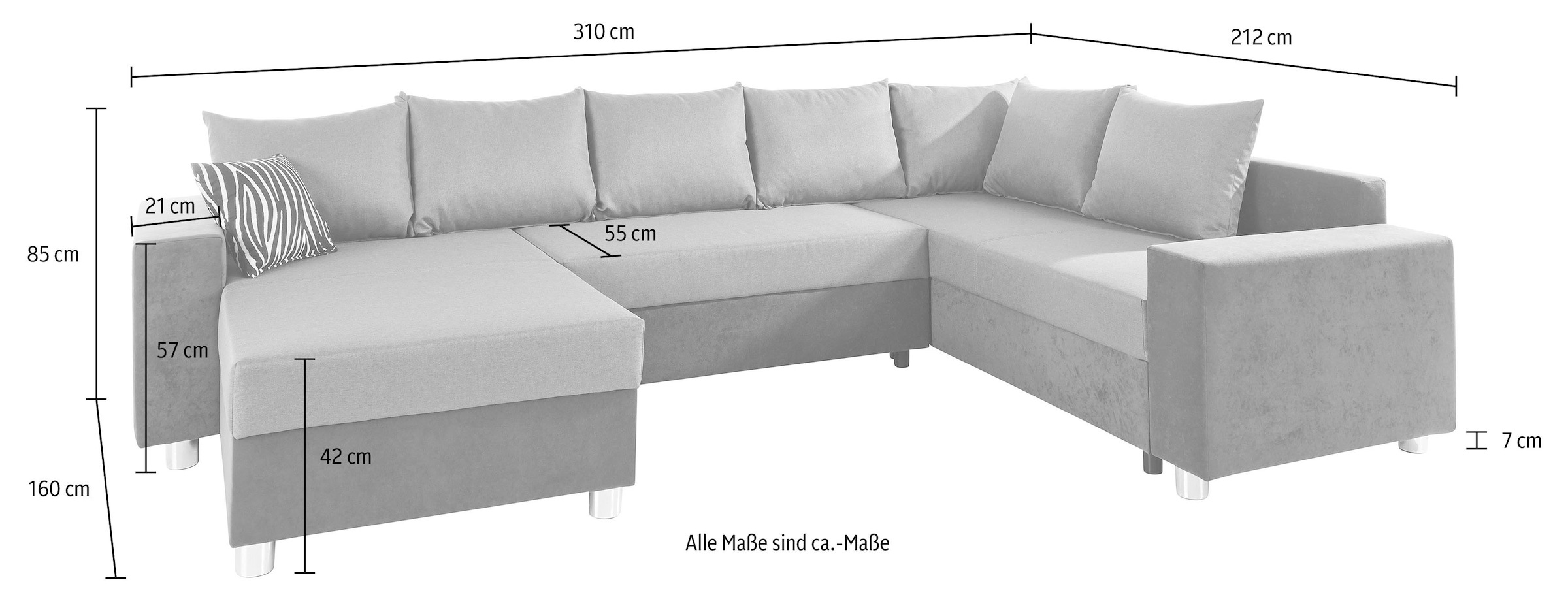 COLLECTION AB Wohnlandschaft »Paris U-Form« mit Federkern, wahlweise mit Bettfunktion und Bettkasten