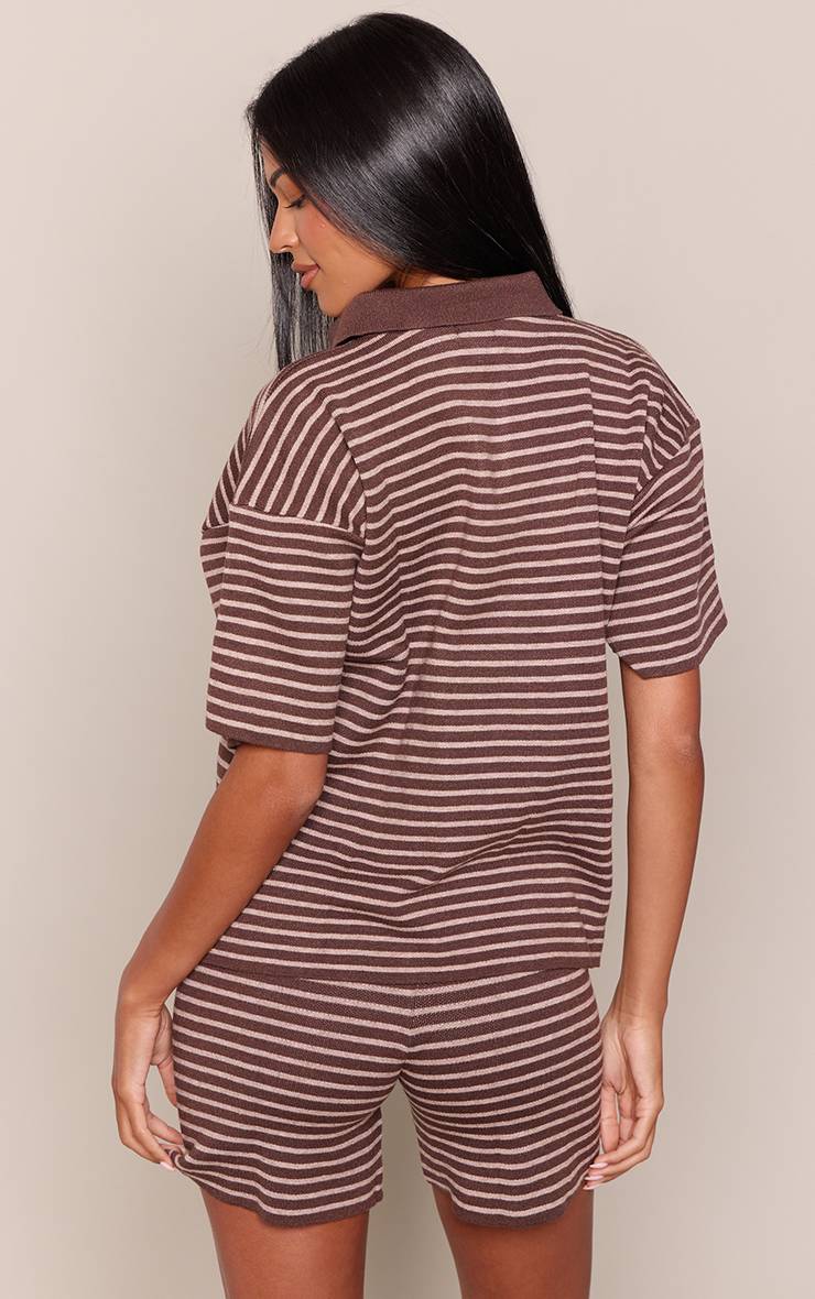 Marron Short Ajusté En Maille Rayée Tall