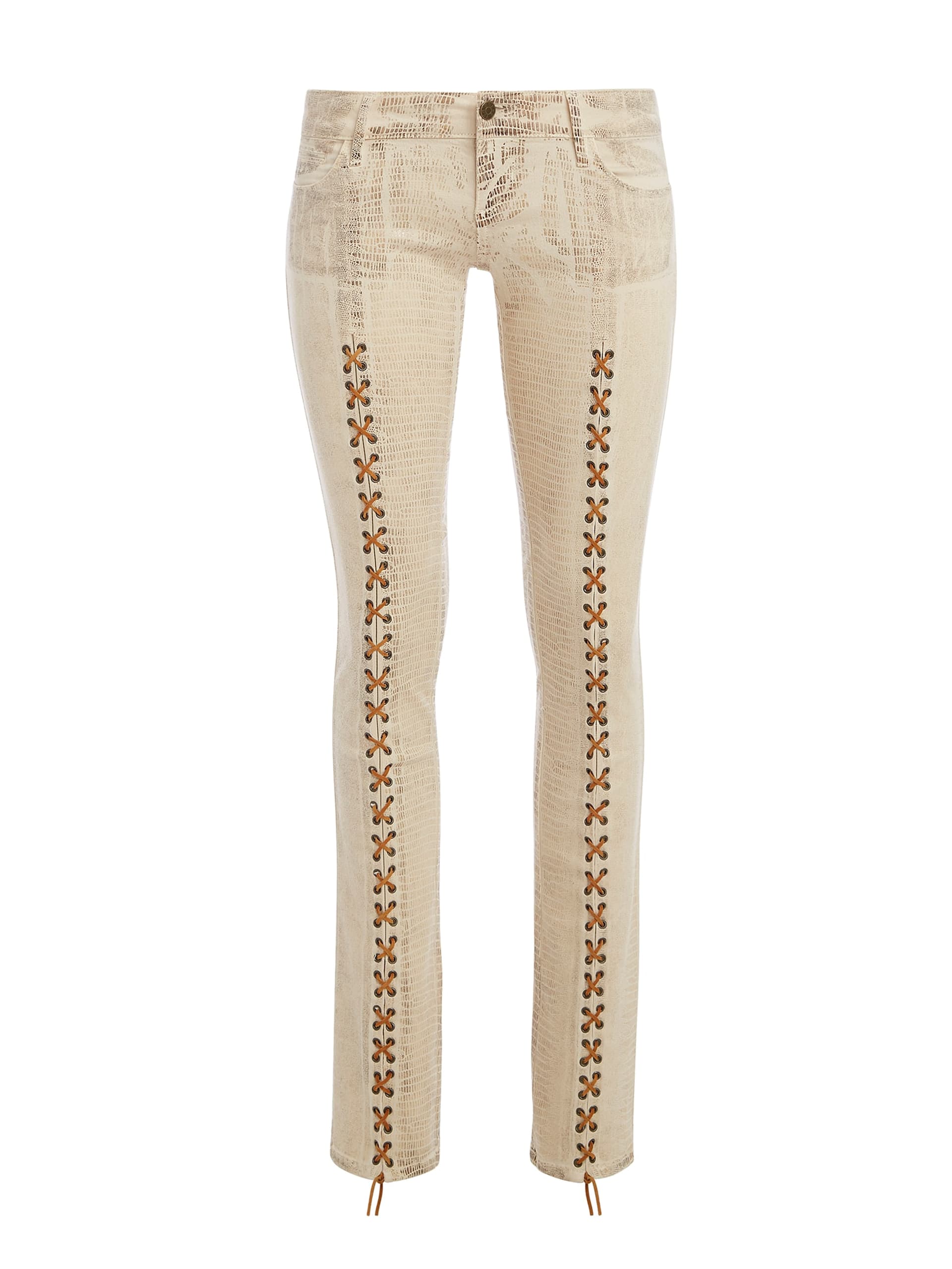Calça jeans flare com cadarço