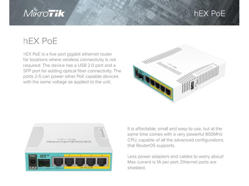MikroTik VPN-Router hEX PoE RB960PGS 5-Port PoE-Router mit SFP-Port