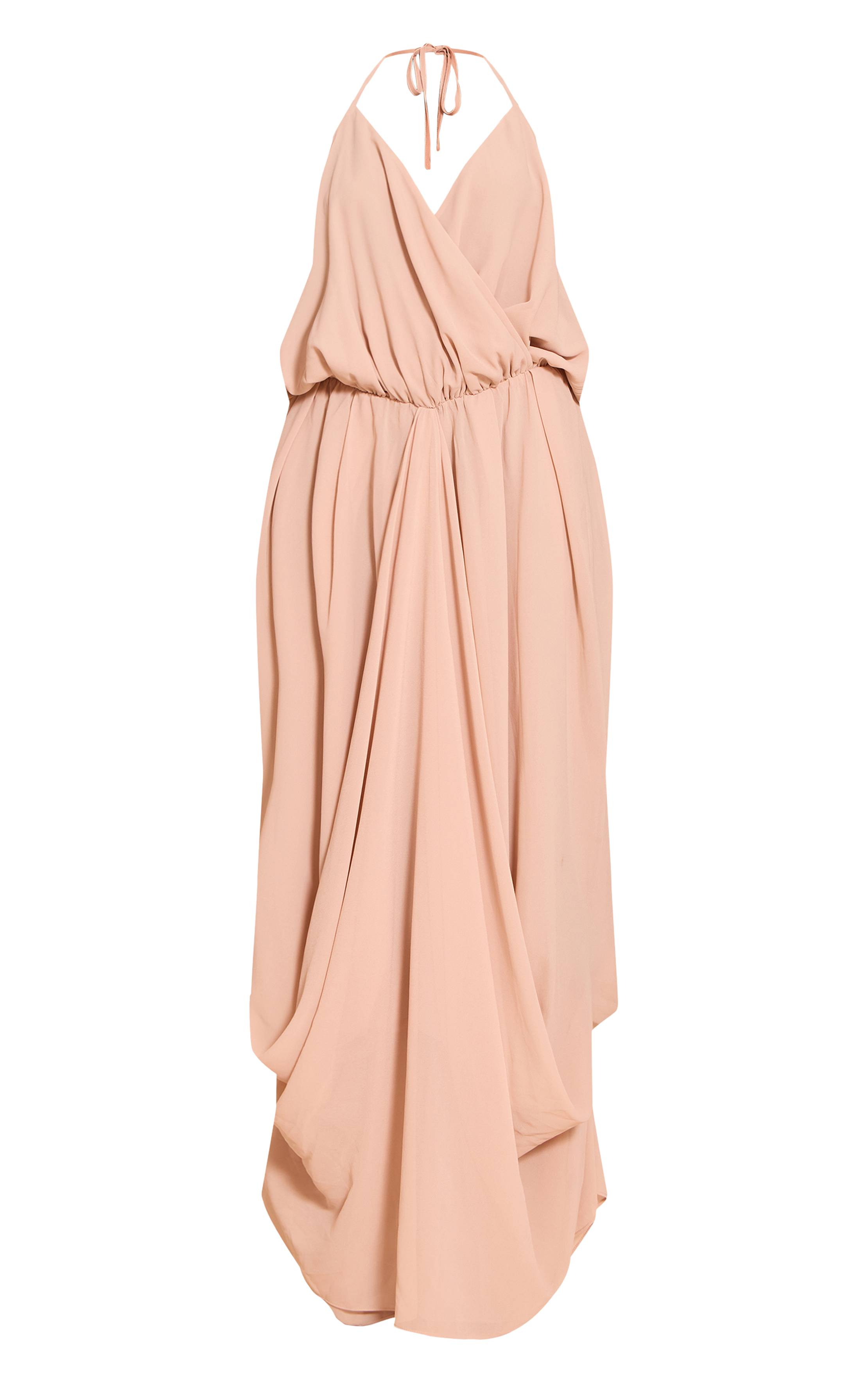 Beige Robe Longue En Mousseline Col V