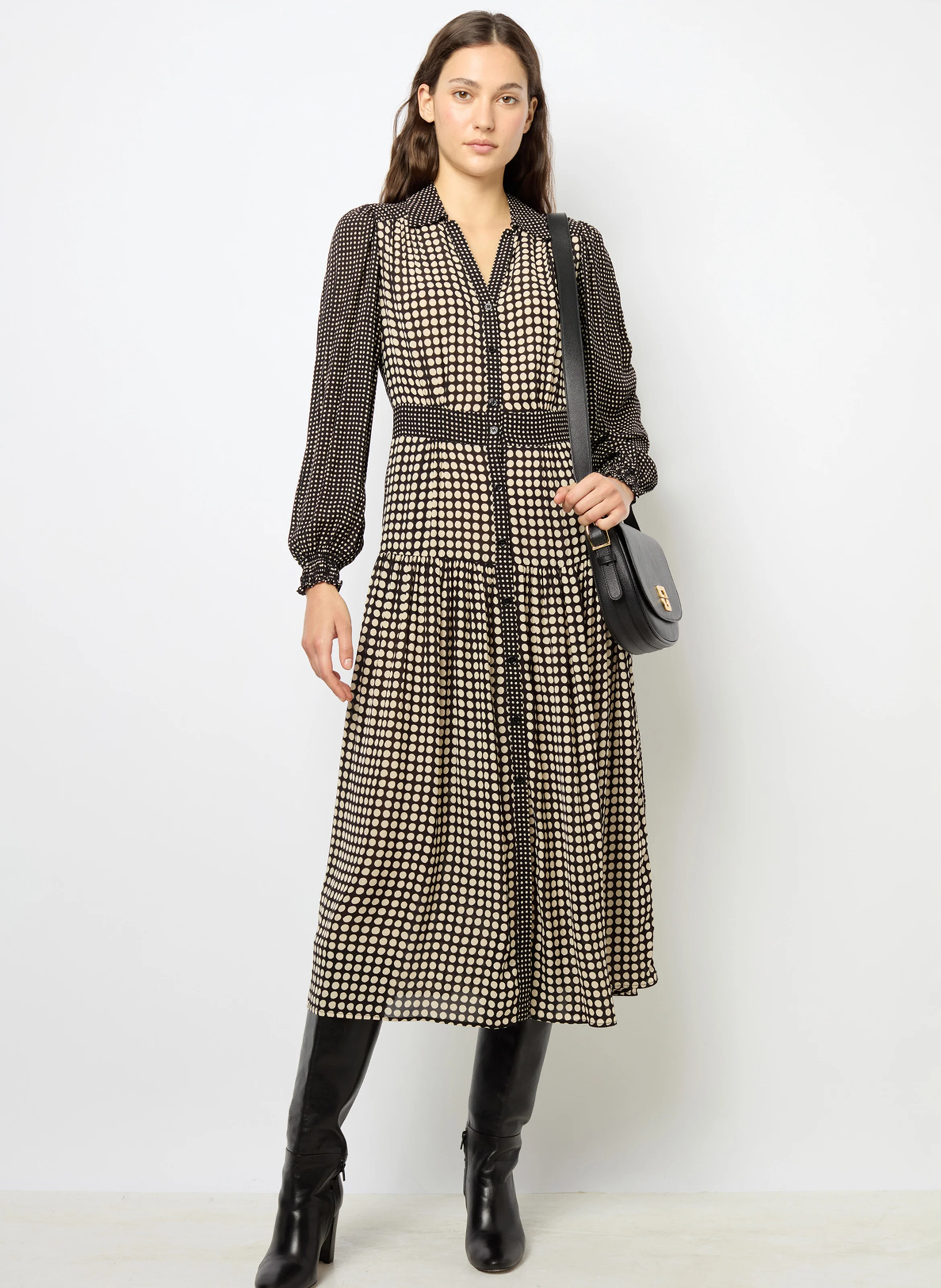 SUNITA - Robe chemise longue droite | Noir