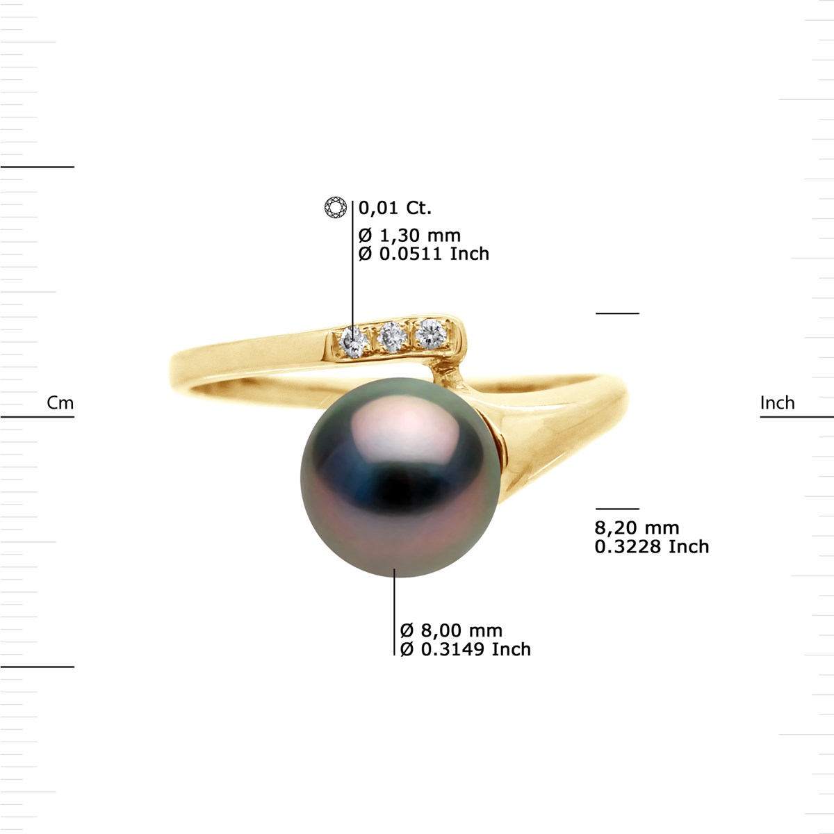 Bague Stella Jonc Perle de Tahiti 8-9 mm & Diamant - Or Jaune