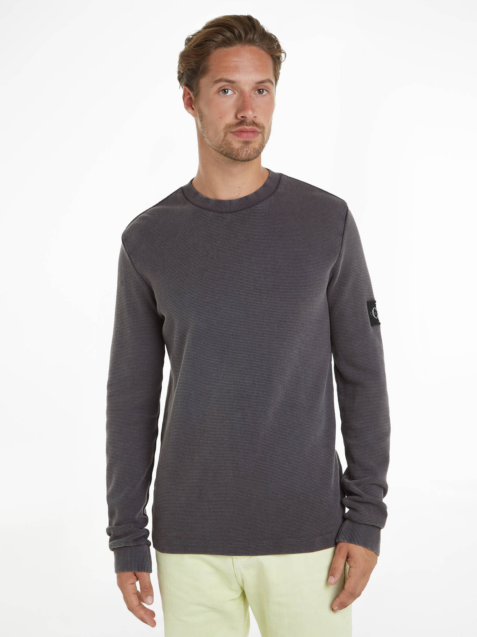 CALVIN KLEIN JEANS| Herren Langarmshirt WASHED BADGE WAFFLE LS TEE
