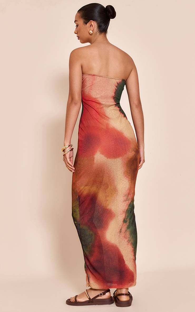 Rouille Robe Longue Bandeau Imprimé Abstrait Pelure D'oignon