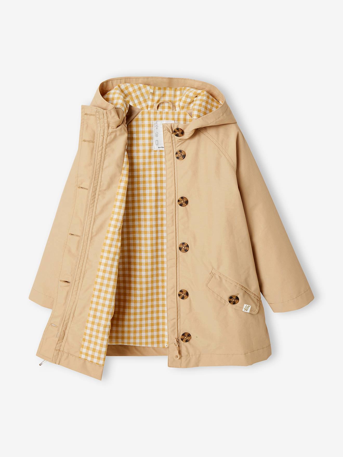 Casaco trench coat cáqui com capuz, perfeito para meia-estação, para meninas.