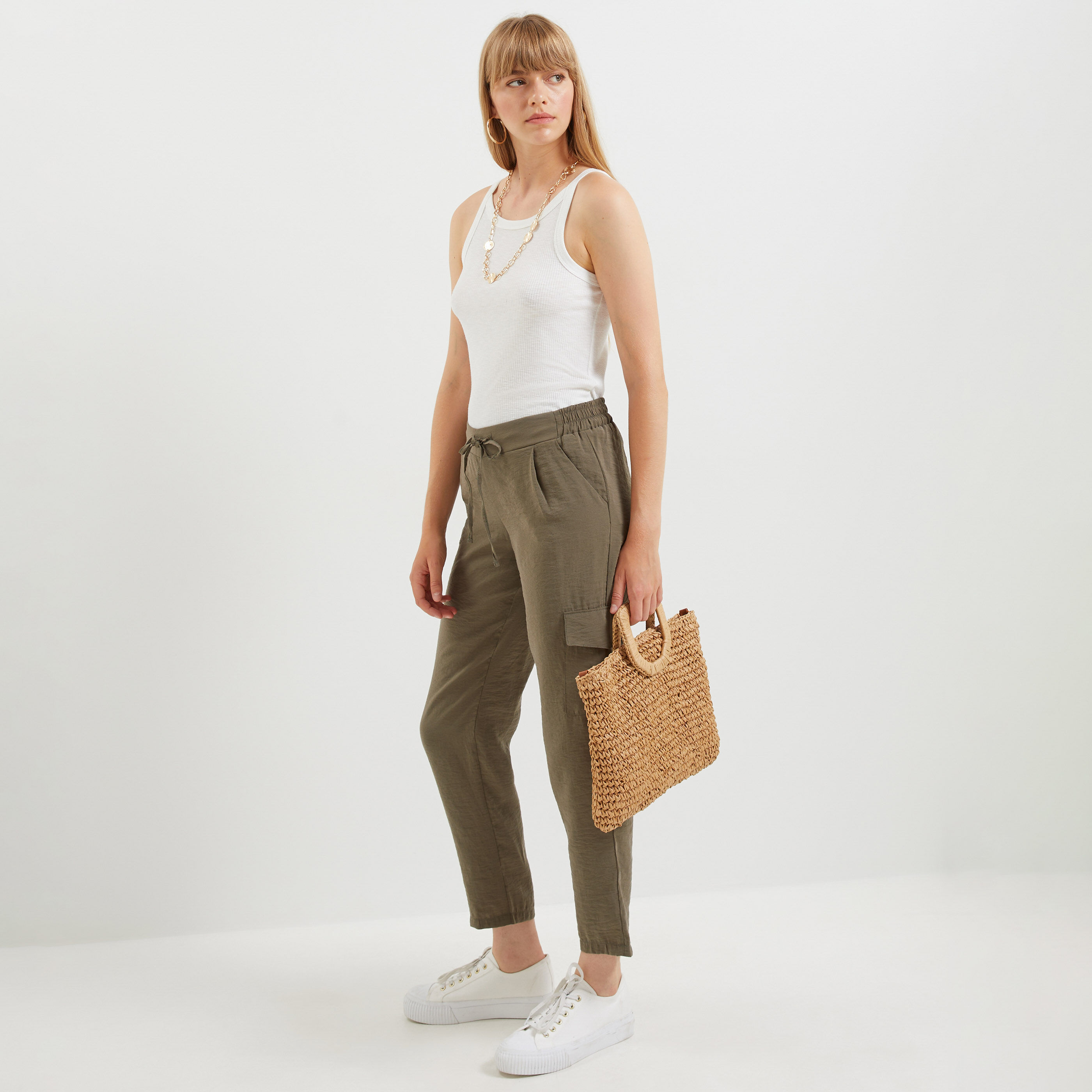 Pantalon cargo fluide femme - KAKI