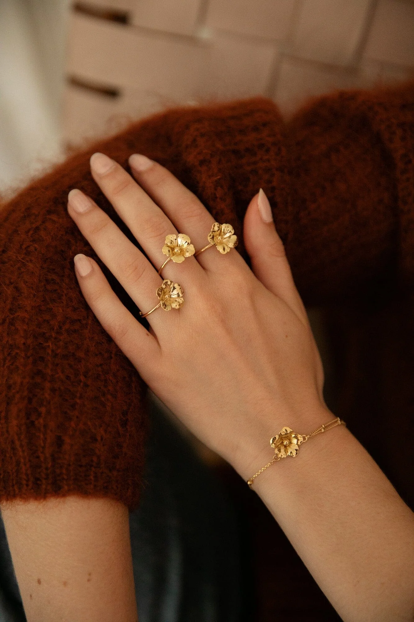 GAÏA - Bracelet fleur doré à l'or fin | Argent