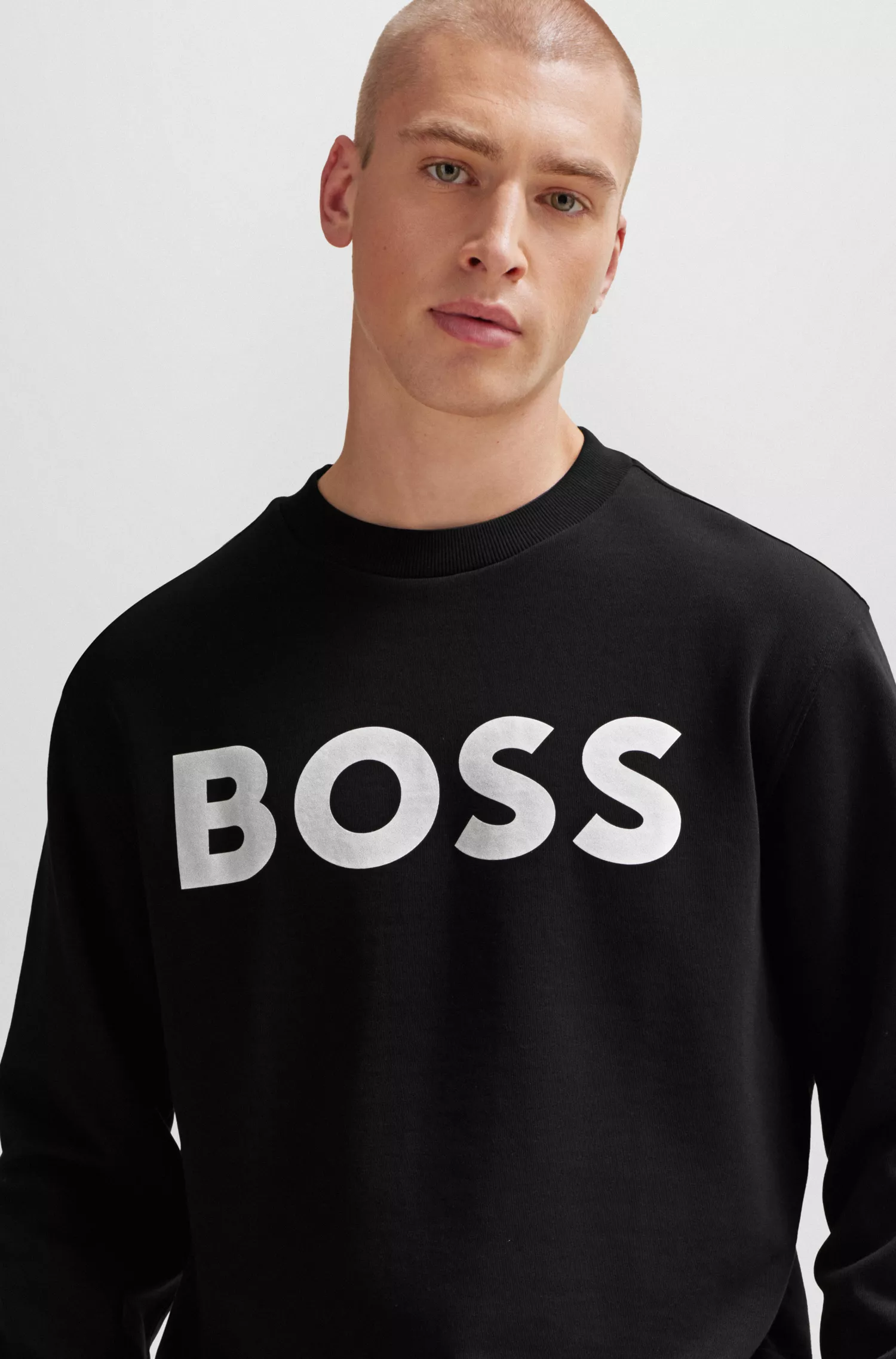Moletom BOSS laranja, modelagem relaxada em algodão felpudo com logo emborrachado.