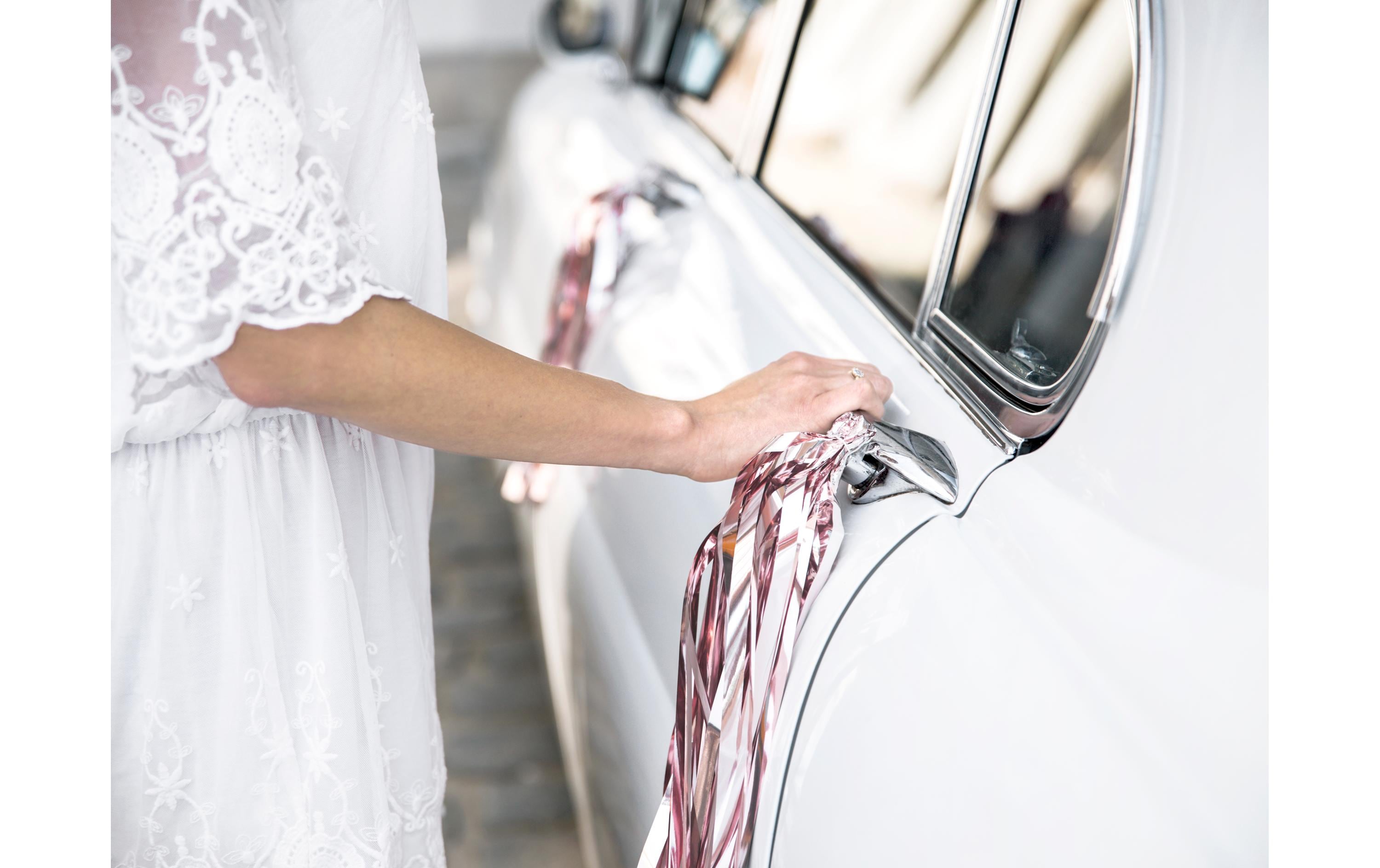 Hochzeitsaccessoire Auto Dekoration Set Rrosegold/WeissAutoschmuck für die Hochzeit