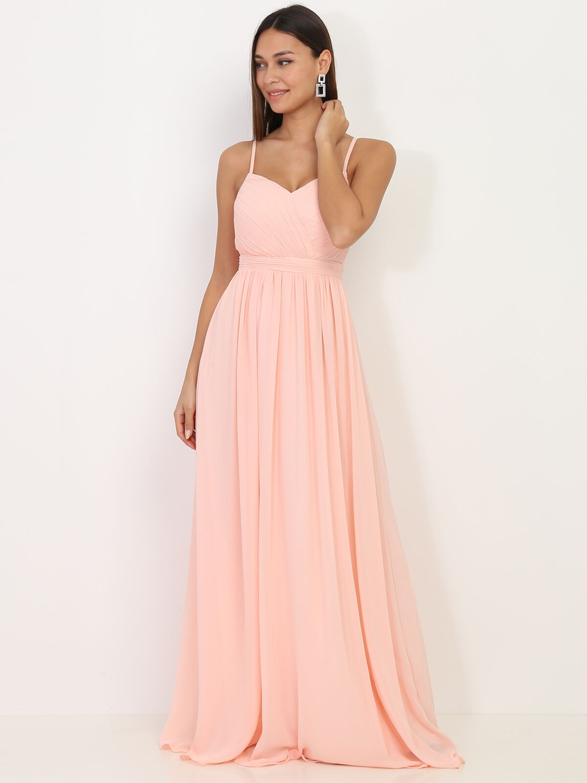 Robe longue à décolleté drapé- Rose
