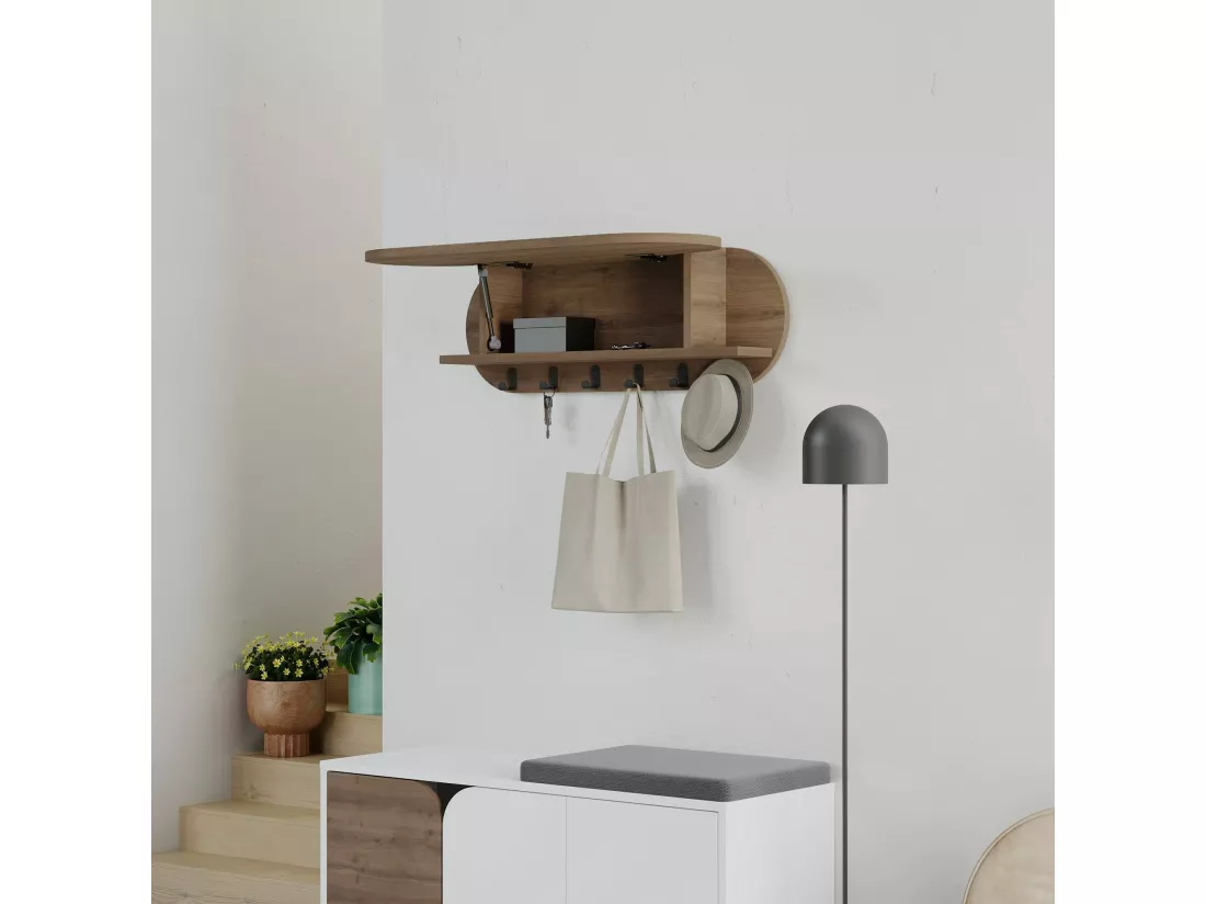Portemanteau Dpaolovirdi, Portemanteau, Porte-vêtements polyvalent, Cintre mural, 84x16 h29 cm, Chêne